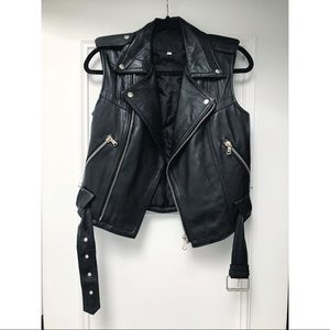 Vintage leather biker jacket vest genuine leather